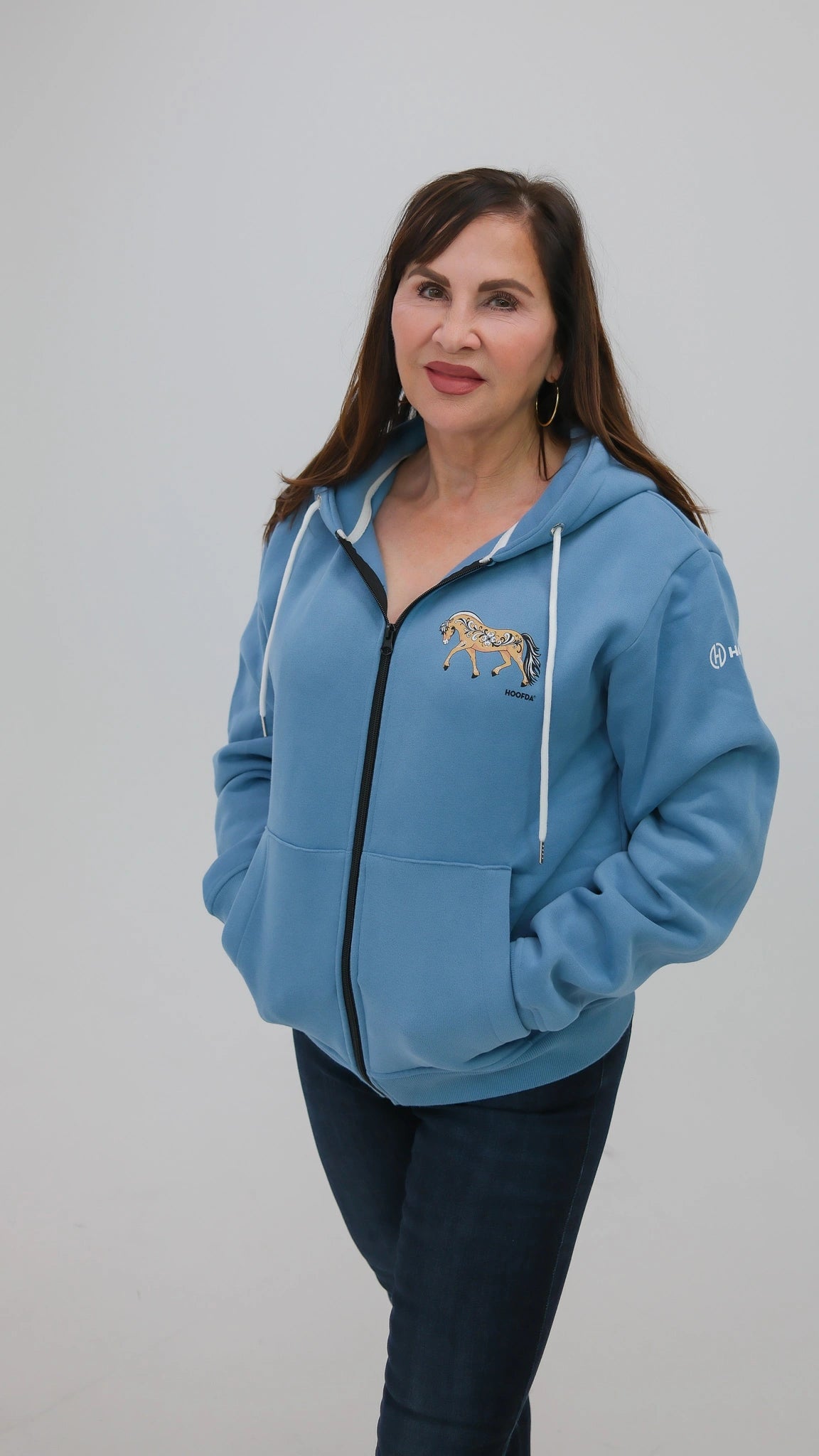 Norwegian Fjord Horse Full Zip Dusty Blue Hoodie Dunn Fjord
