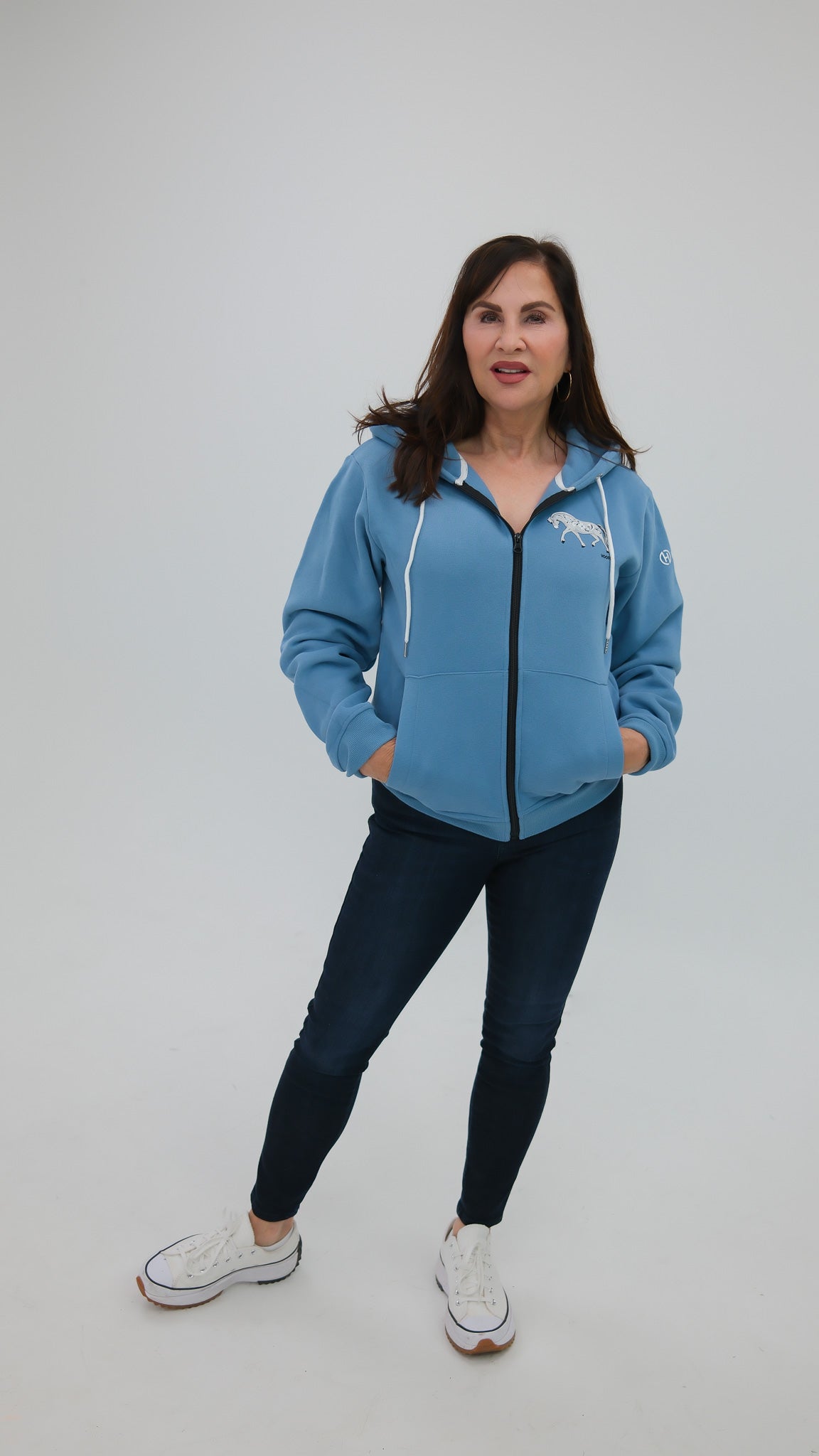Norwegian "Grey" Fjord Horse Full Zip Dusty Blue Hoodie