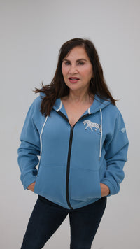 Norwegian "Grey" Fjord Horse Full Zip Dusty Blue Hoodie