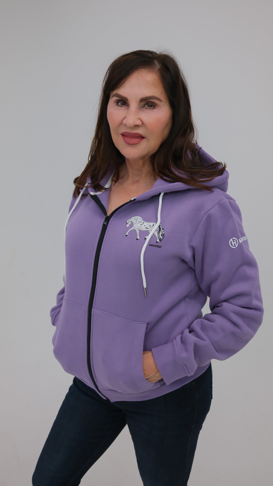 Norwegian "Grey" Fjord Horse Full Zip Lavender Hoodie