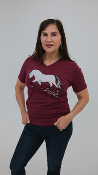 Norwegian "Grey" Fjord Horse V-neck Tee Burgundy