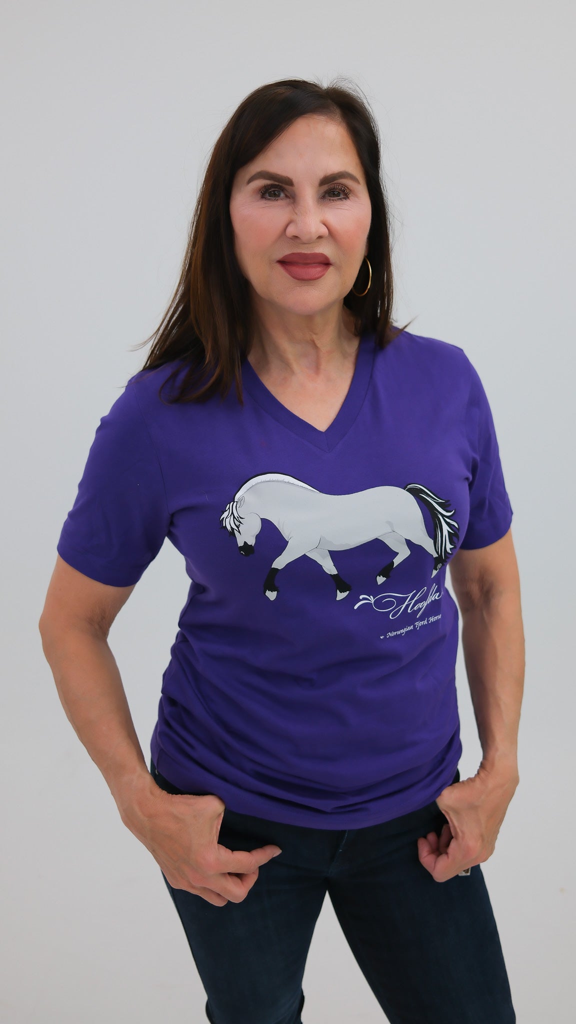 Norwegian "Grey" Fjord Horse V-neck Tee Purple