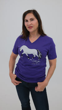 Norwegian "Grey" Fjord Horse V-neck Tee Purple