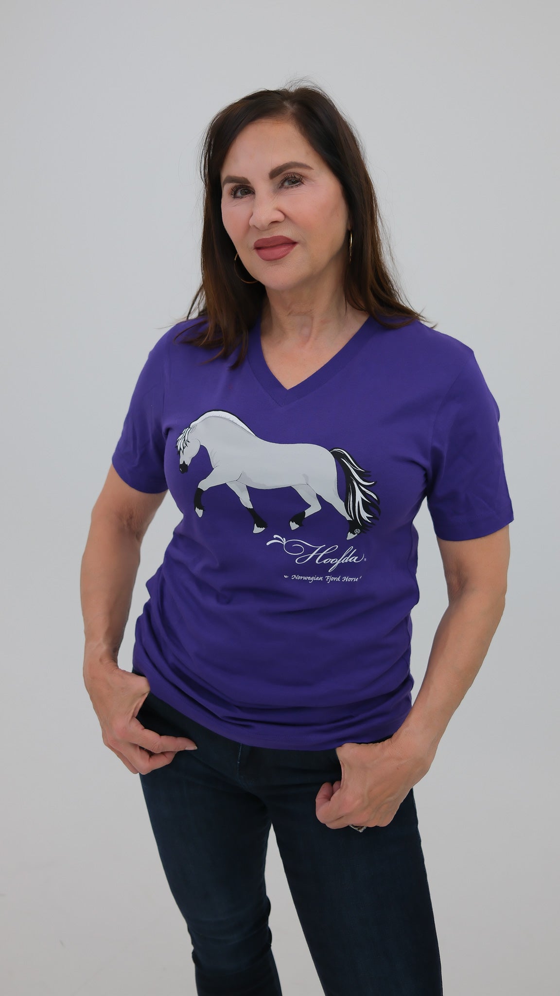 Norwegian "Grey" Fjord Horse V-neck Tee Purple