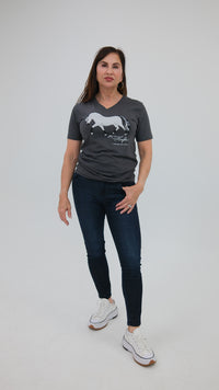 Norwegian "Grey" Fjord Horse V-neck Tee Grey Heather