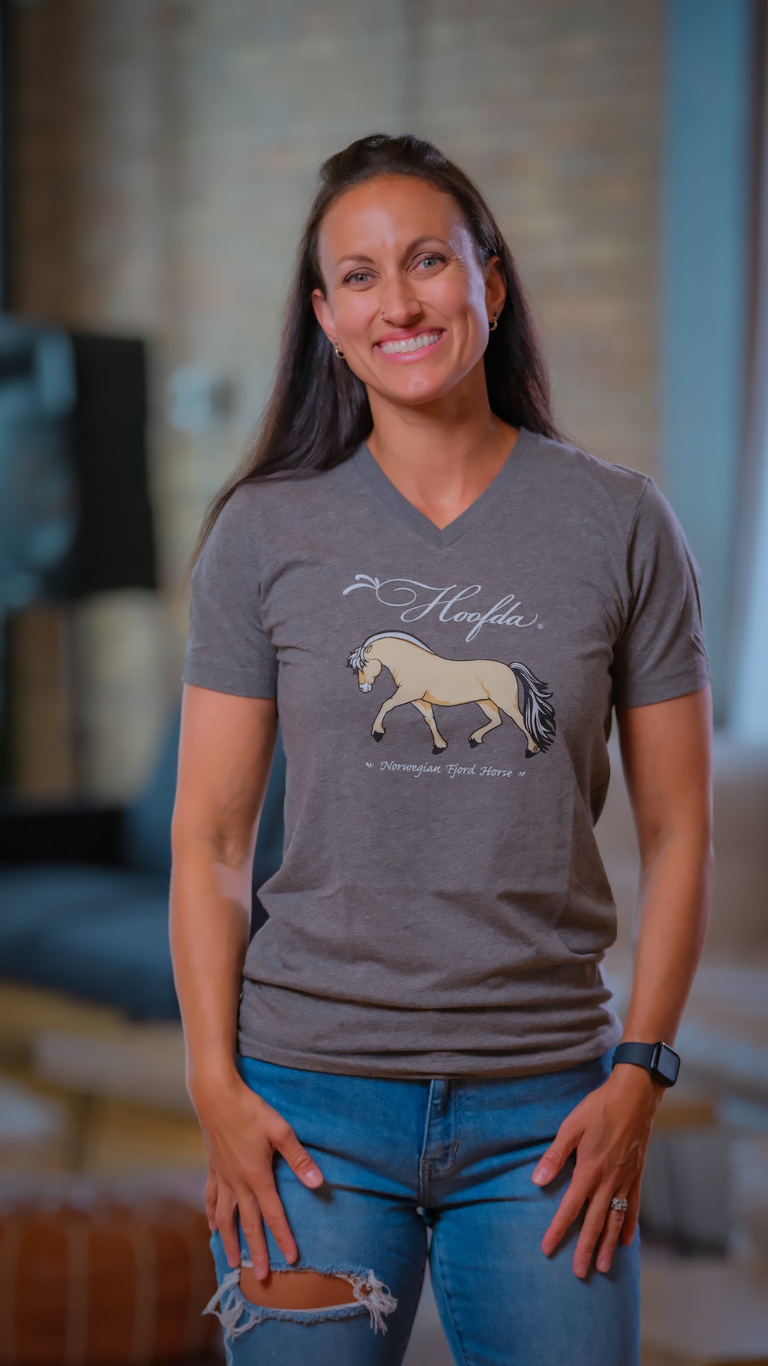 Norwegian Fjord Horse Grey V-Neck T-Shirt