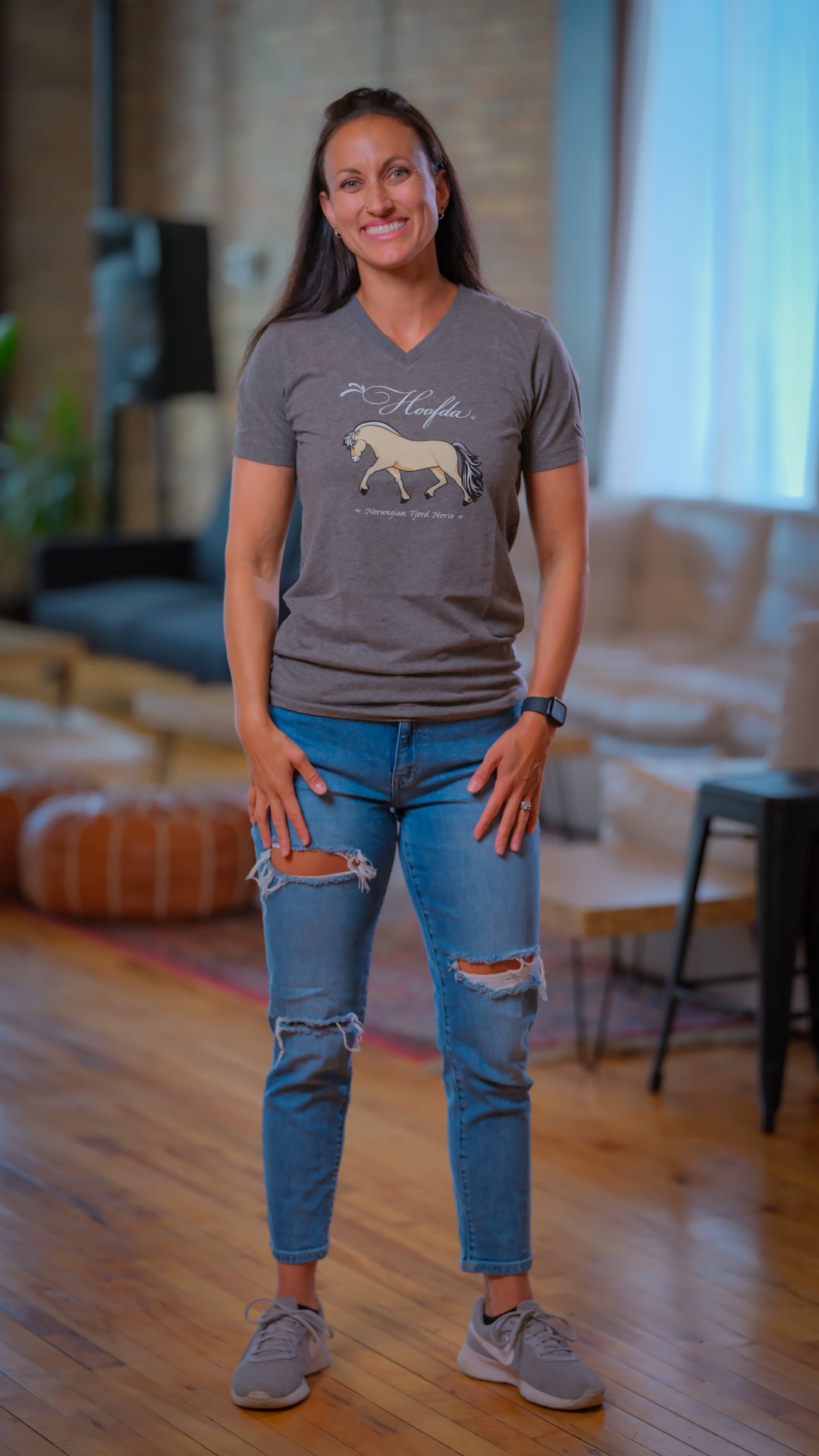 Norwegian Fjord Horse Grey V-Neck T-Shirt