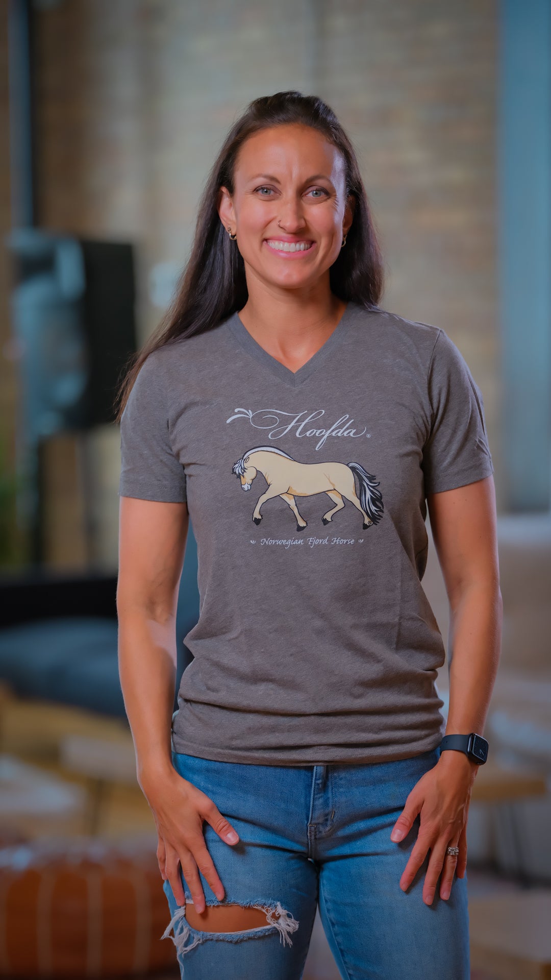 Norwegian Fjord Horse Grey V-Neck T-Shirt