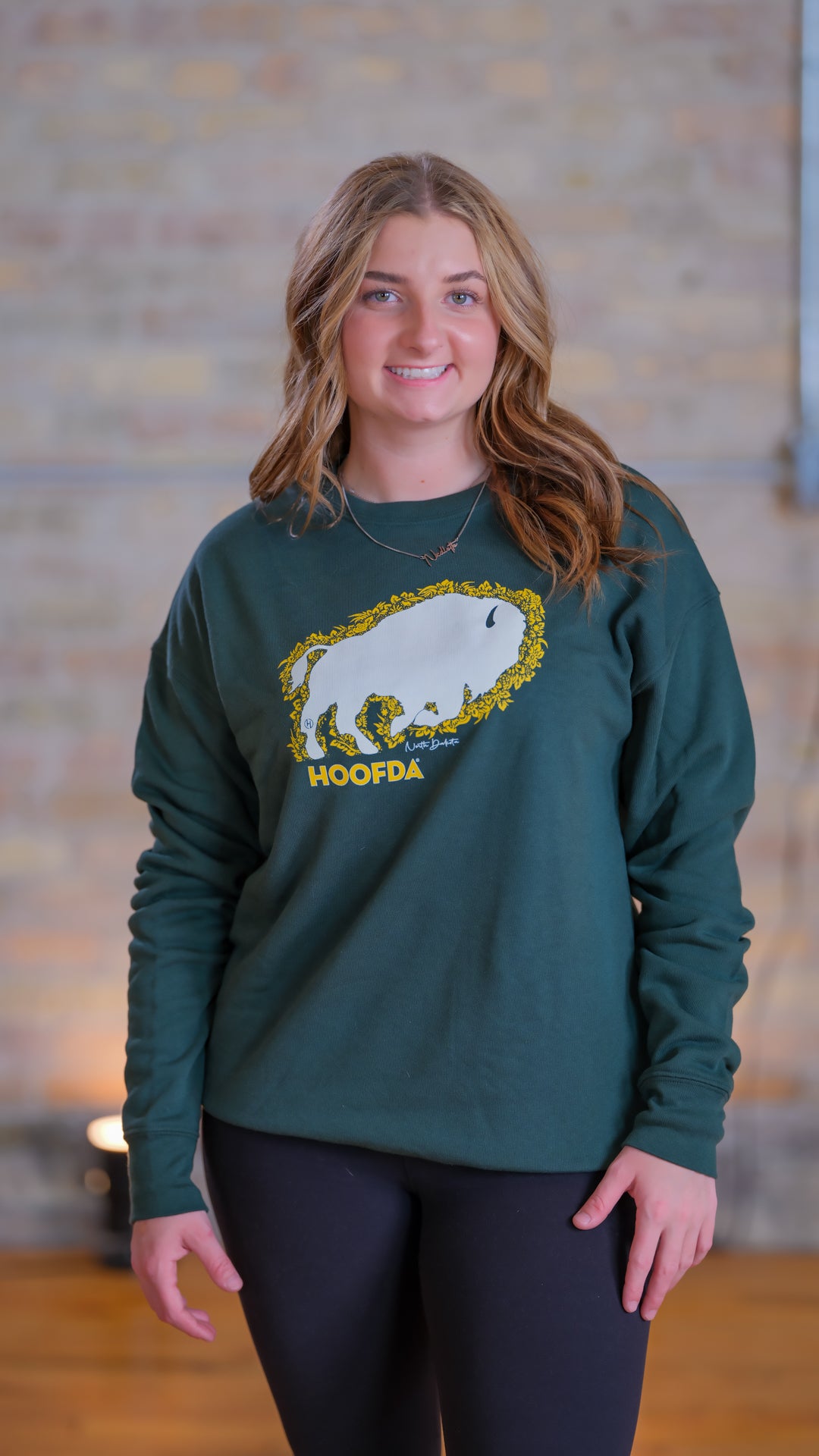 Bison Floral ND Fleece Green Sweatshirt