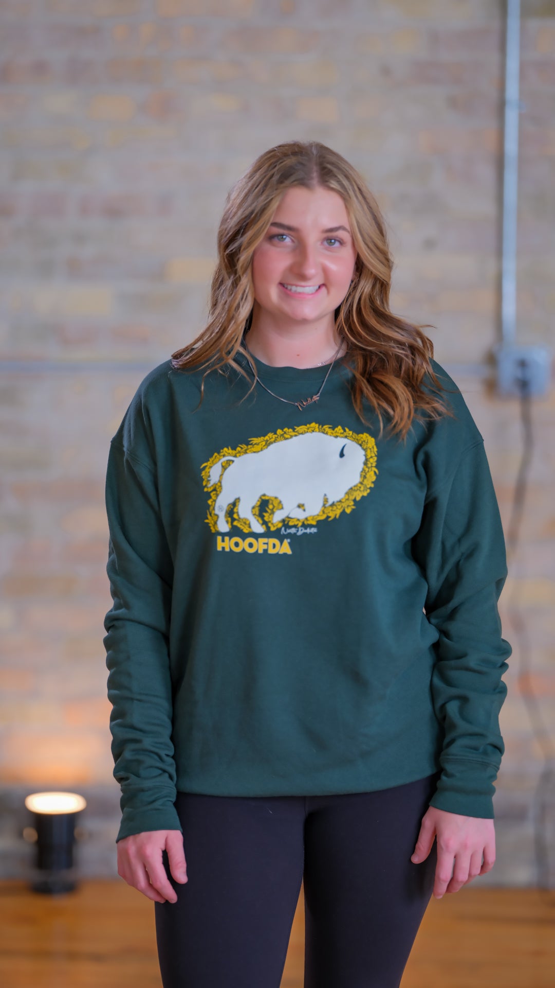 Bison Floral ND Fleece Green Sweatshirt