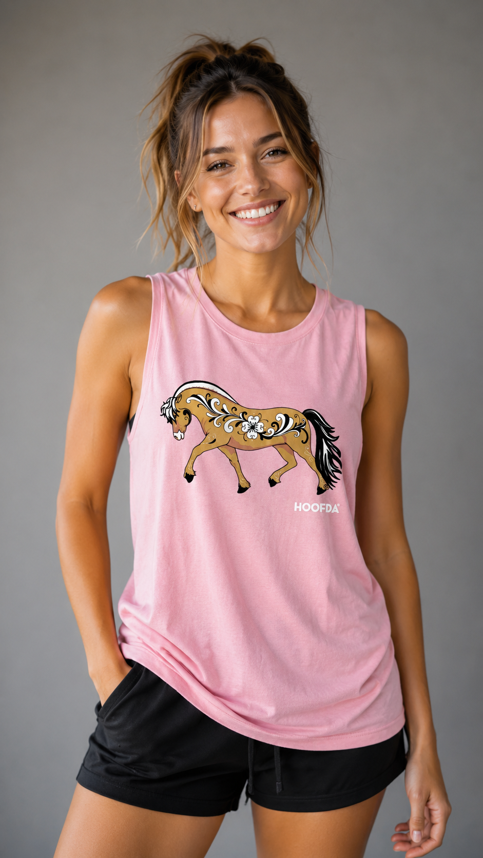 Norwegian Fjord Horse with Rosemaling Unisex Jersey Muscle Tank Pink