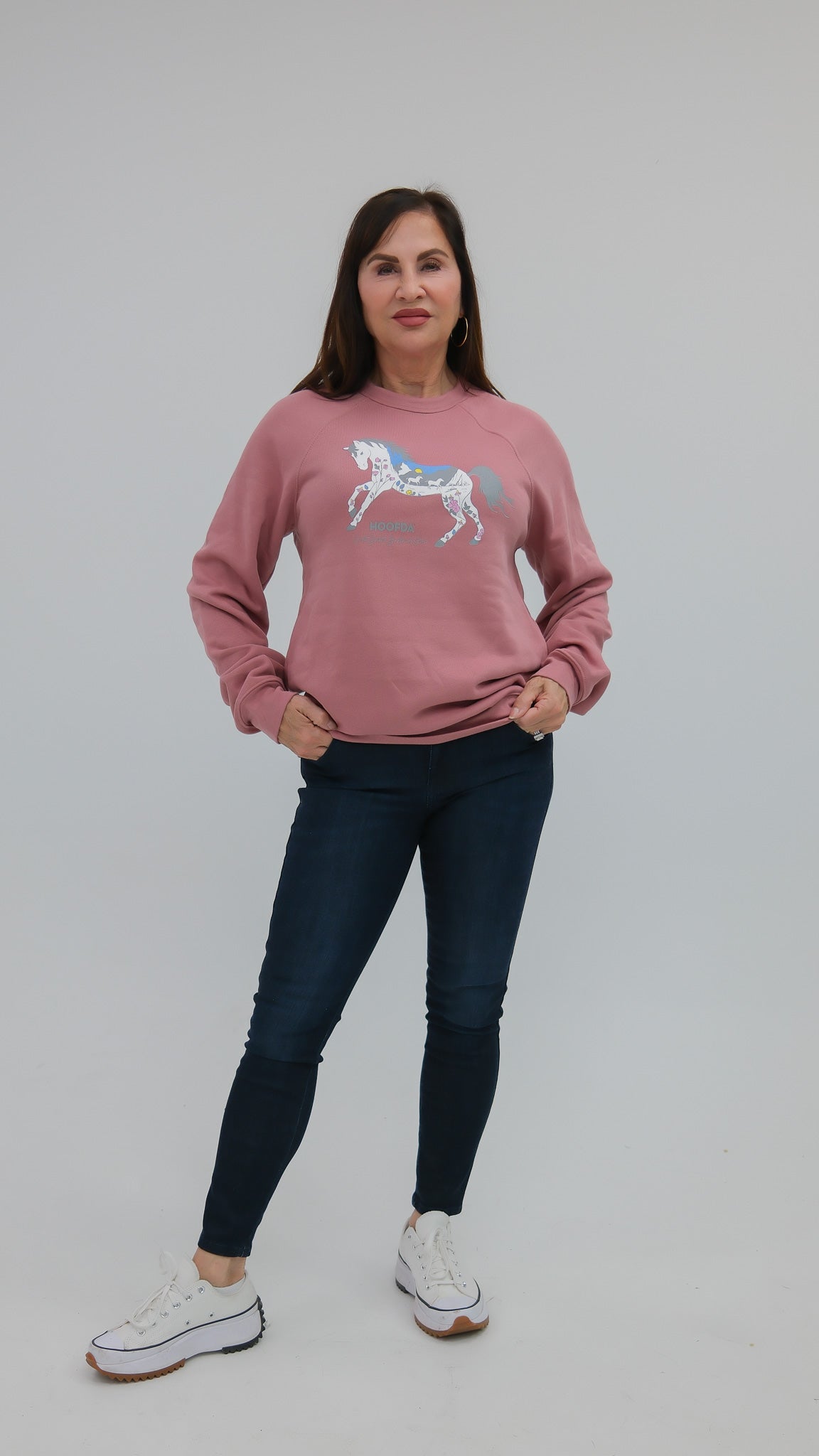 ND Badlands White Horse Rose Fleece Sweatshirt
