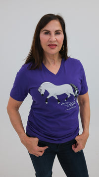 Norwegian "Grey" Fjord Horse V-neck Tee Purple