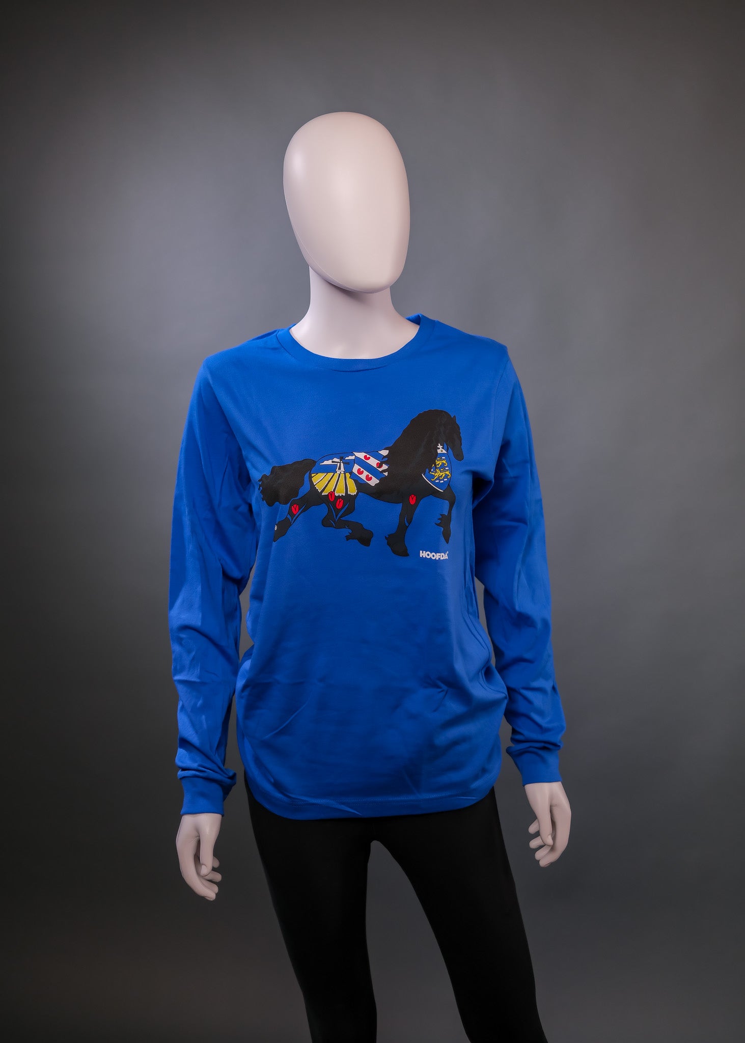 Friesian Horse Long Sleeve Cotton Crew Neck