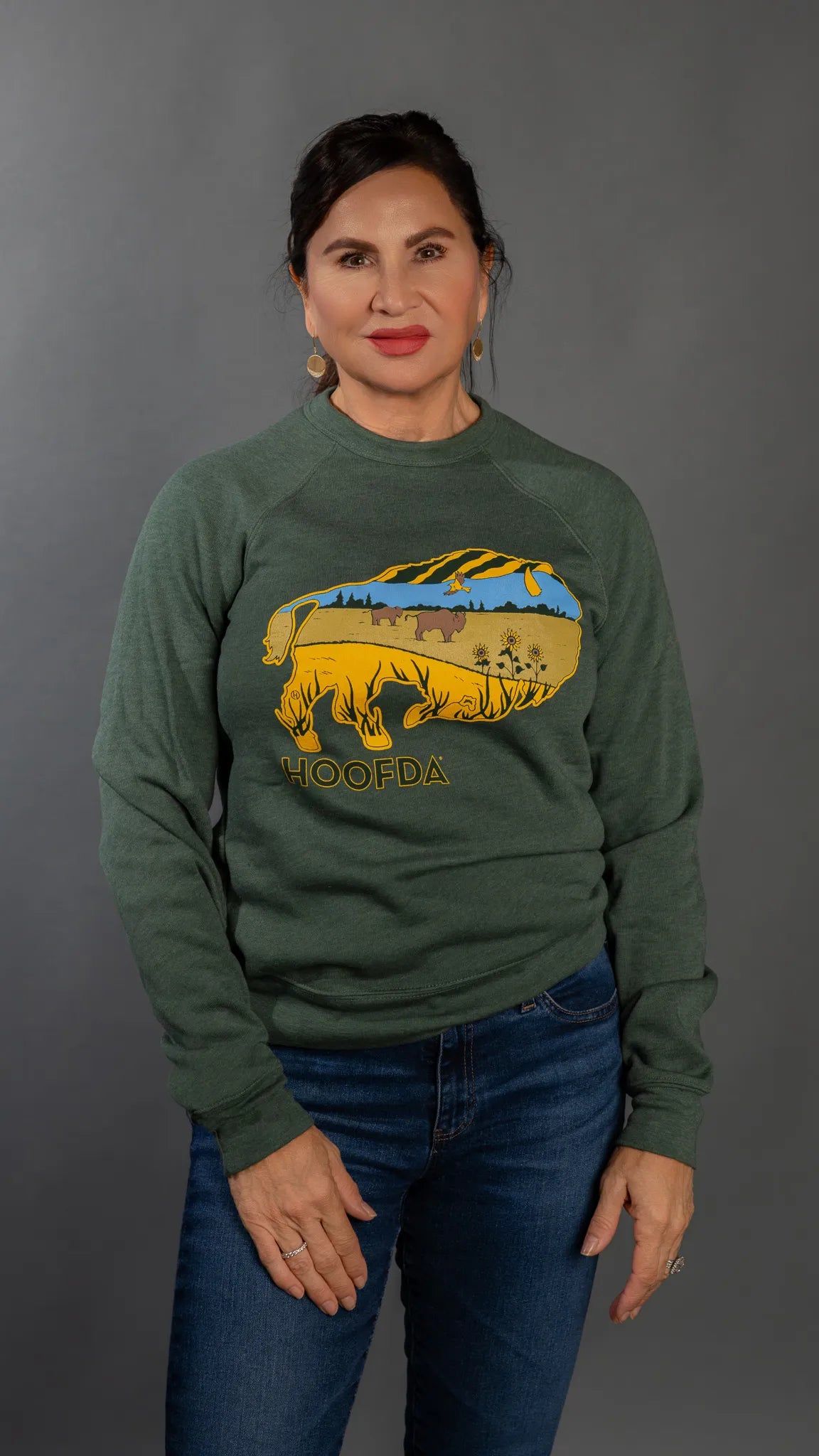 Bison Feels Like Home Forest Raglan Fleece Sweatshirt