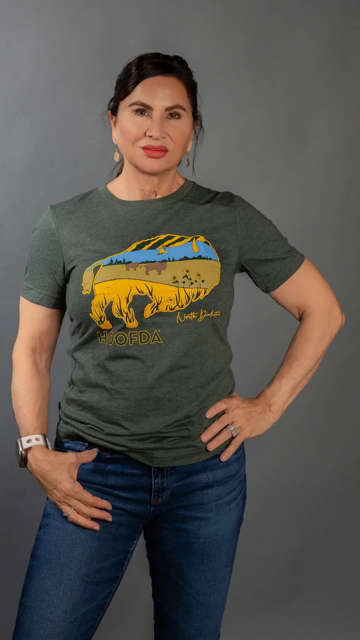 Bison Feels Like Home Heather Forest Green ND Tee