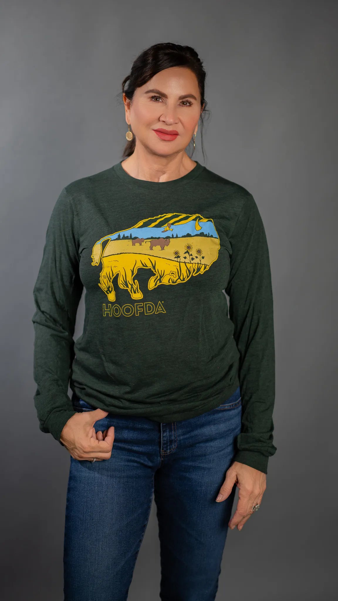 Feels Like Home Bison Long Sleeve Emerald Green Tribled