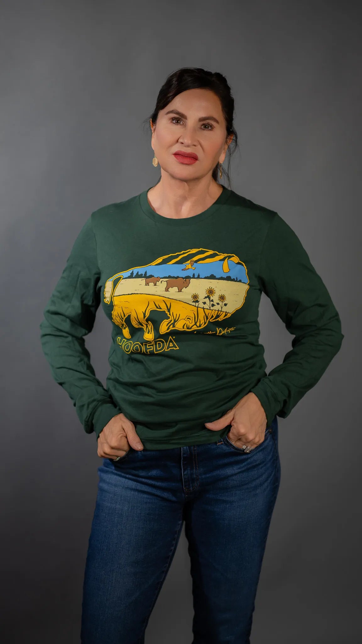 Feels Like Home Bison Long Sleeve Forest Green