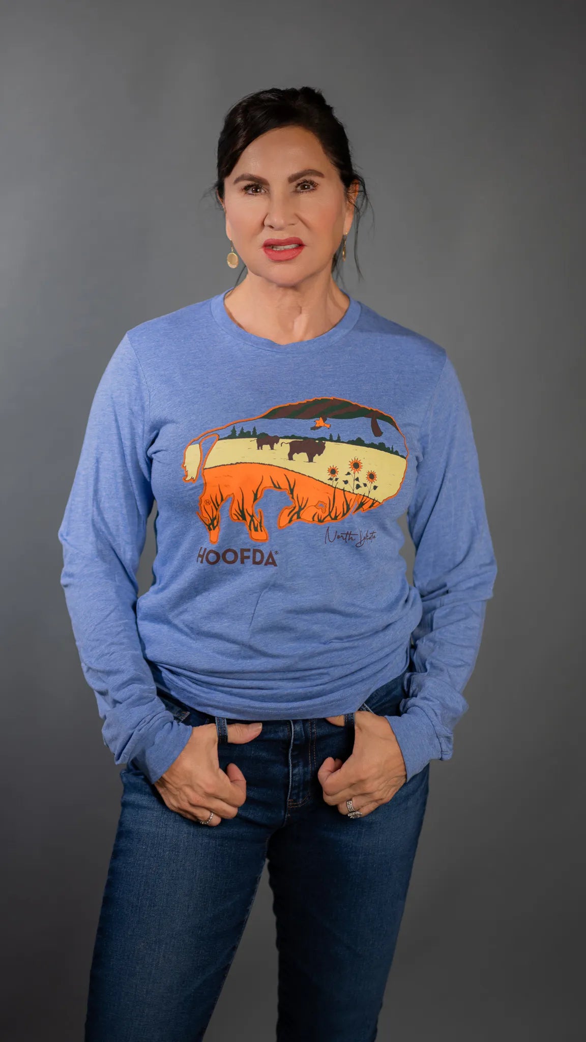 Feels Like Home Bison Long Sleeve Blue Tribled