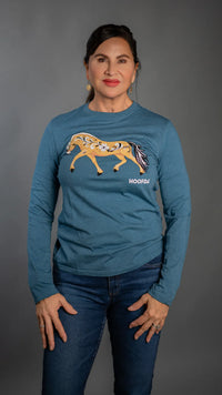 Norwegian Fjord Horse Long Sleeve Teal Women's