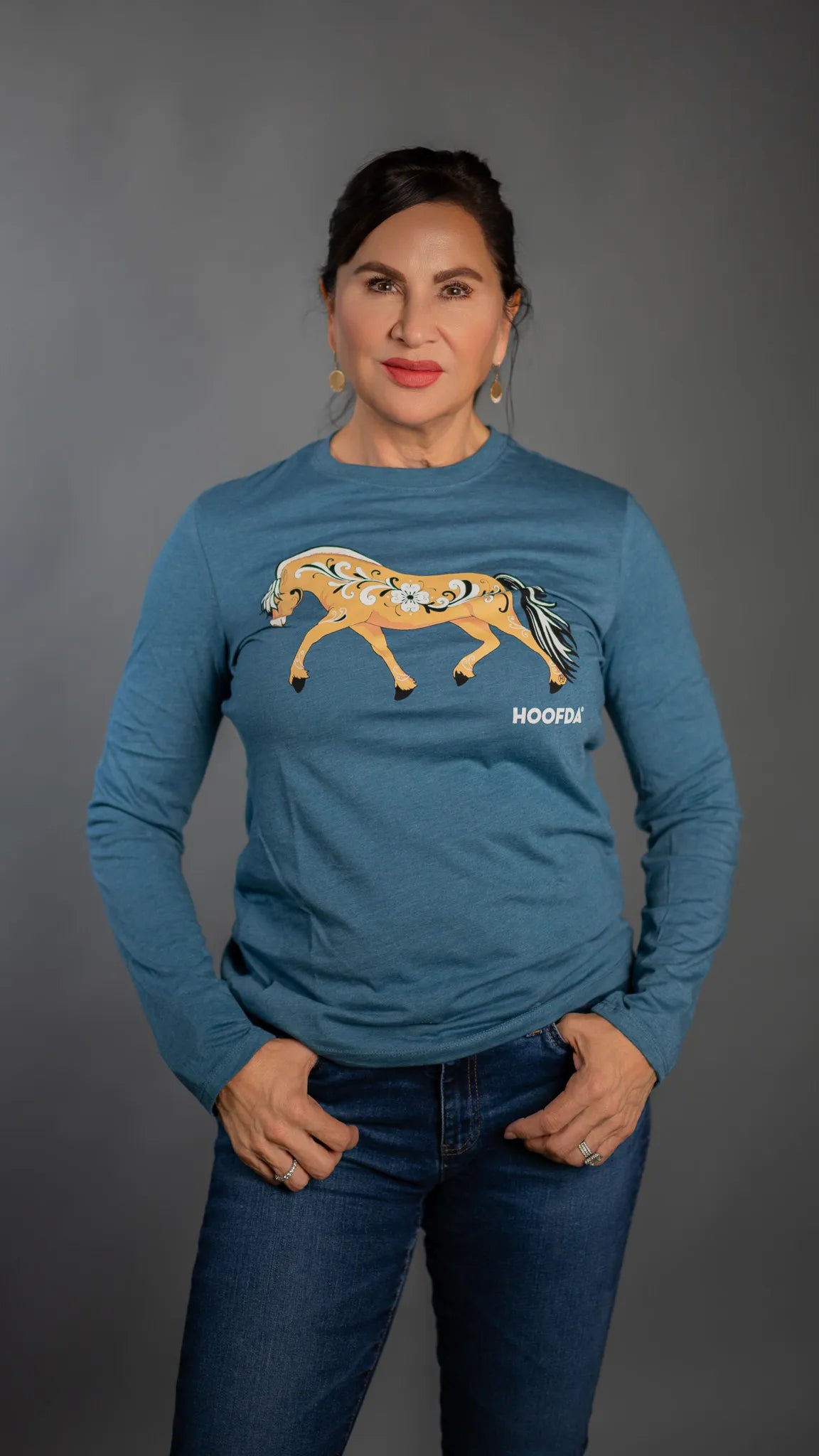 Norwegian Fjord Horse Long Sleeve Teal Women's