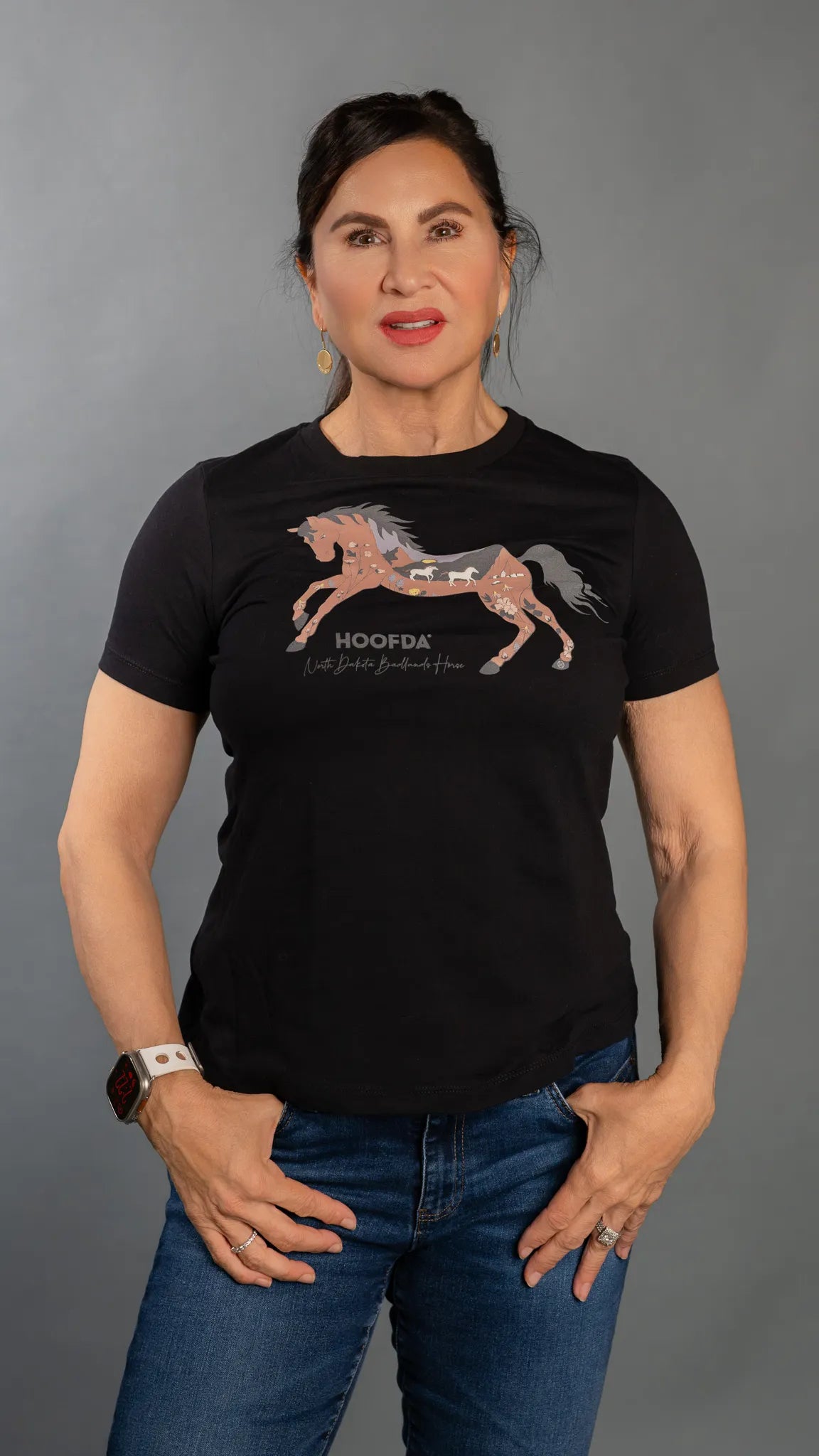 North Dakota Badlands Brown Horse Short Sleeve Black Crew T-Shirt