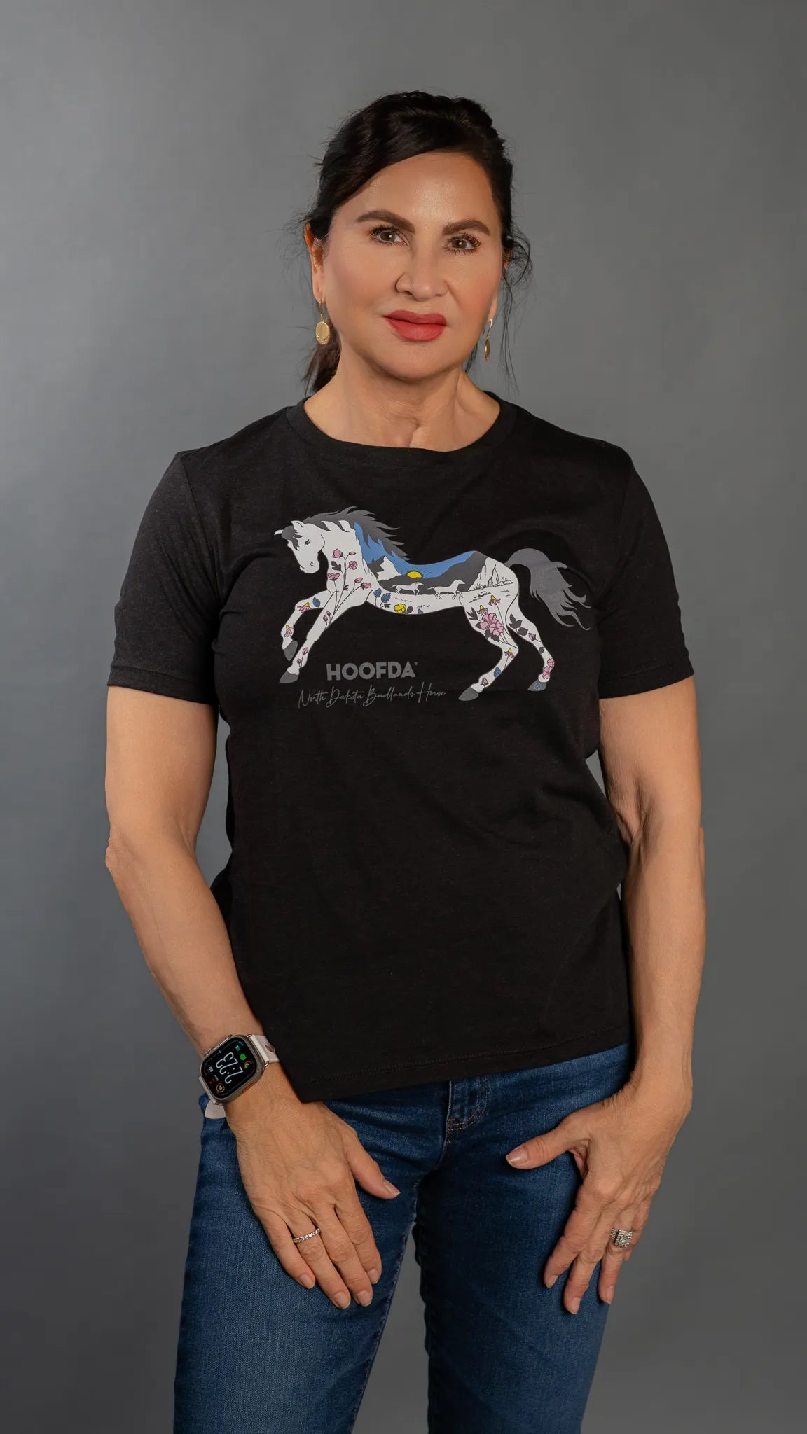 North Dakota Badlands Horse Black Crew T-Shirt