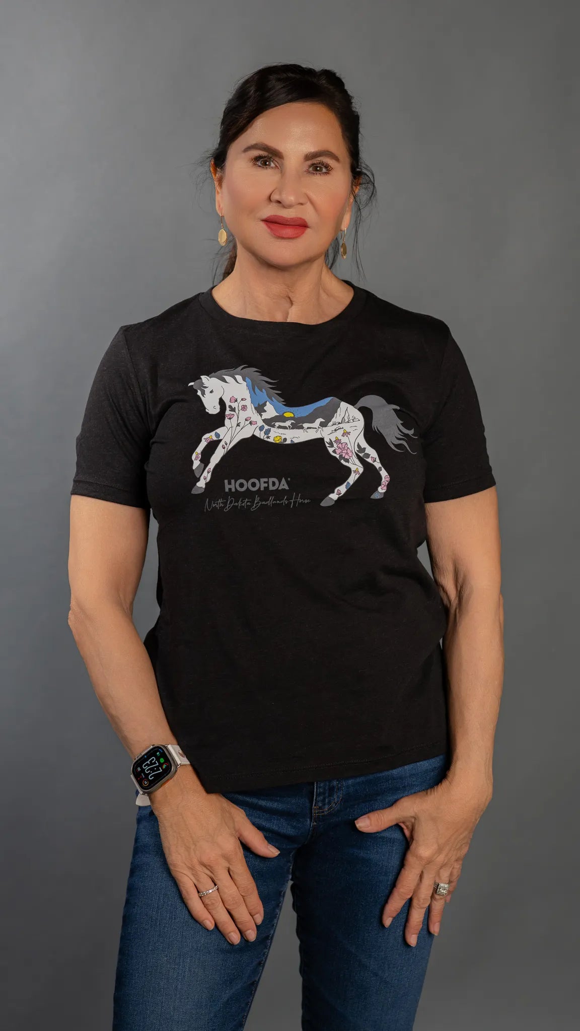 North Dakota Badlands Horse Black Crew T-Shirt