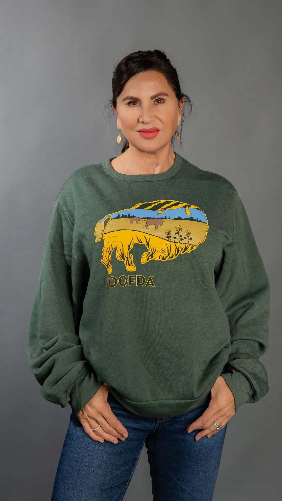 Bison Feels Like Home Fleece Forest Green Sweatshirt