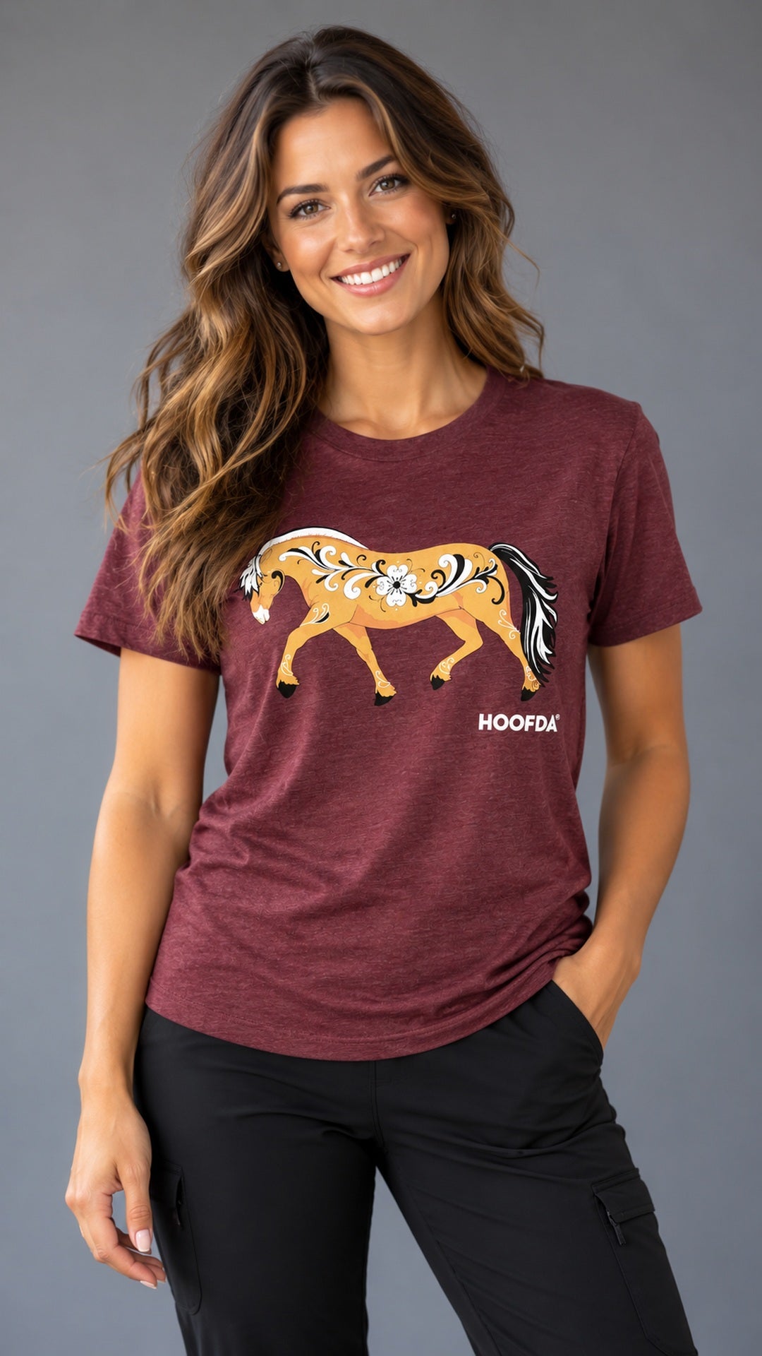 Norwegian Fjord Horse Rosemaling Maroon Short Sleeve T-Shirt