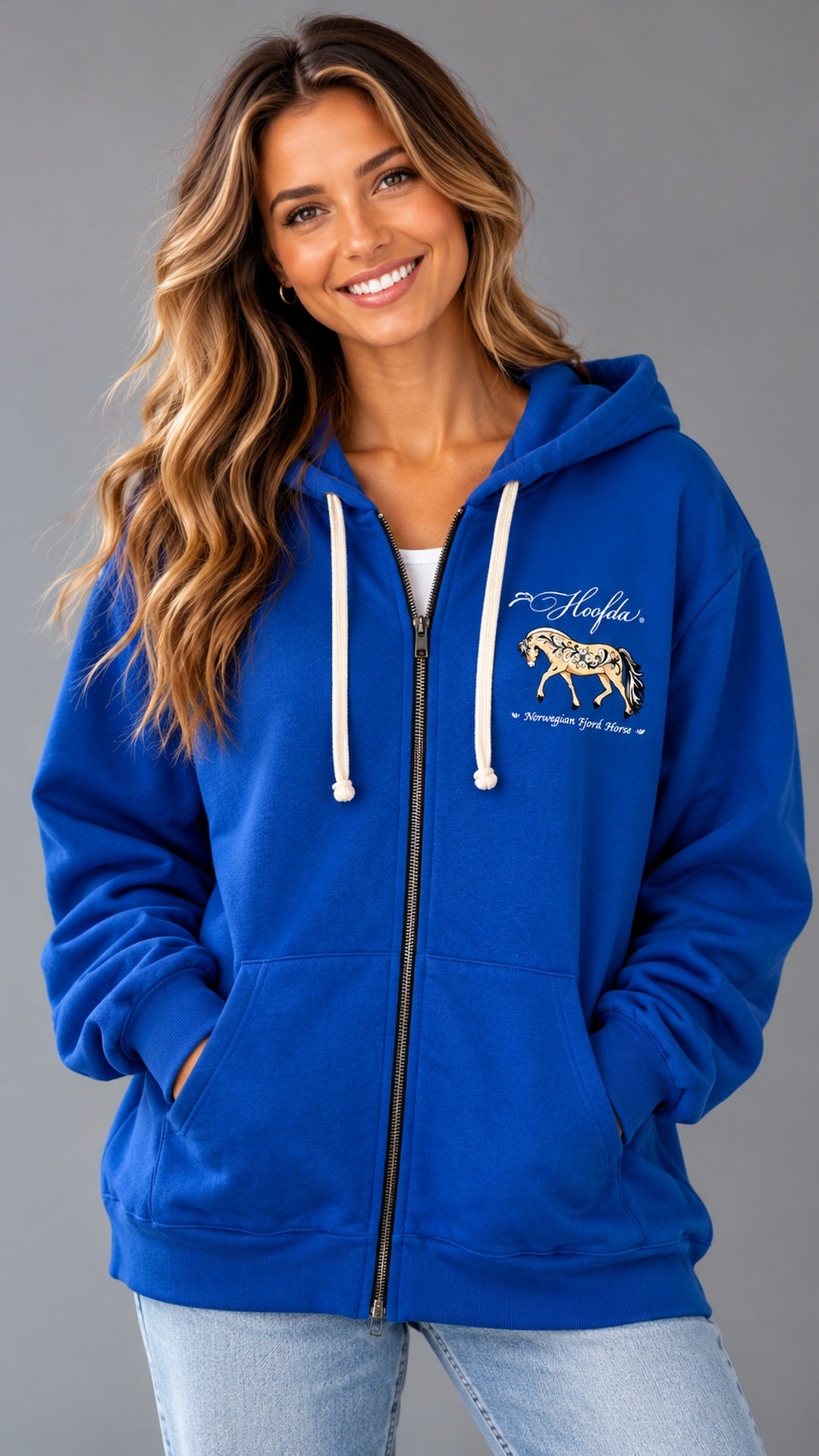 Norwegian Fjord Horse Royal Blue Hooded Sweatshirt