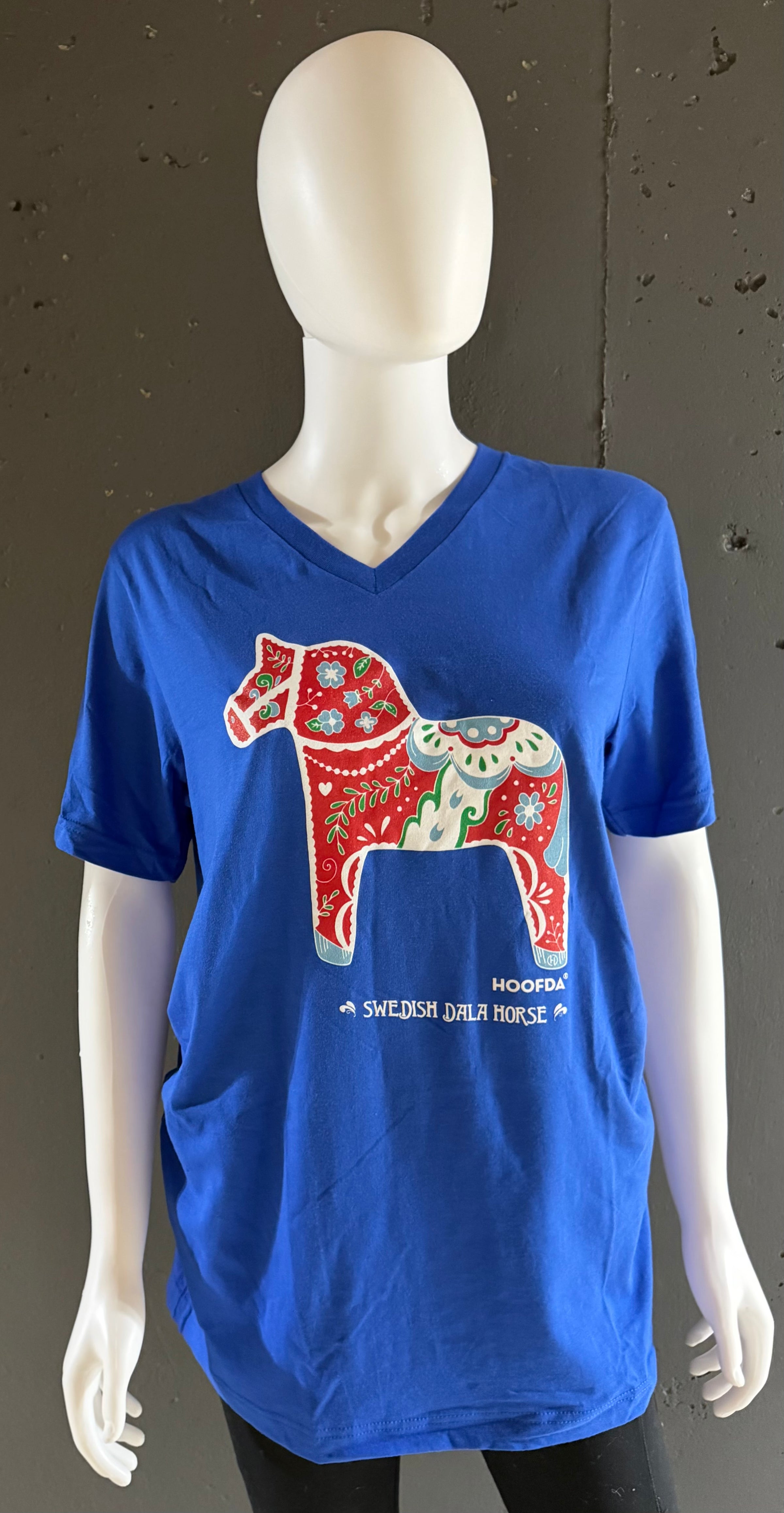 Swedish Artsy Dala Horse Royal  Cotton V-Neck