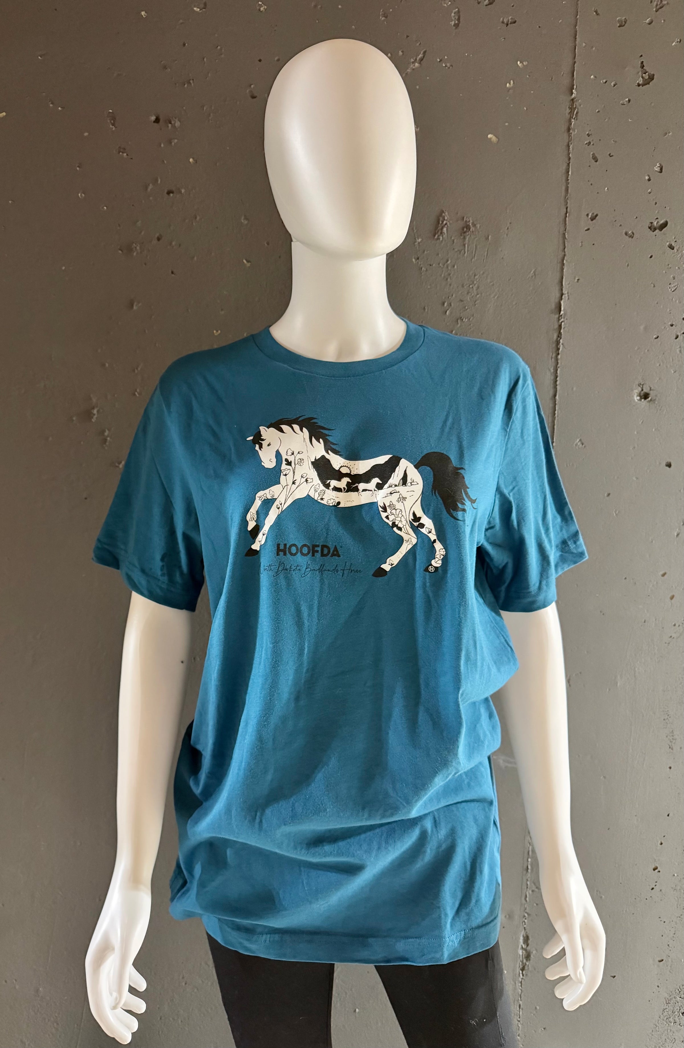 North Dakota Badlands Horse Teal Crew T-Shirt