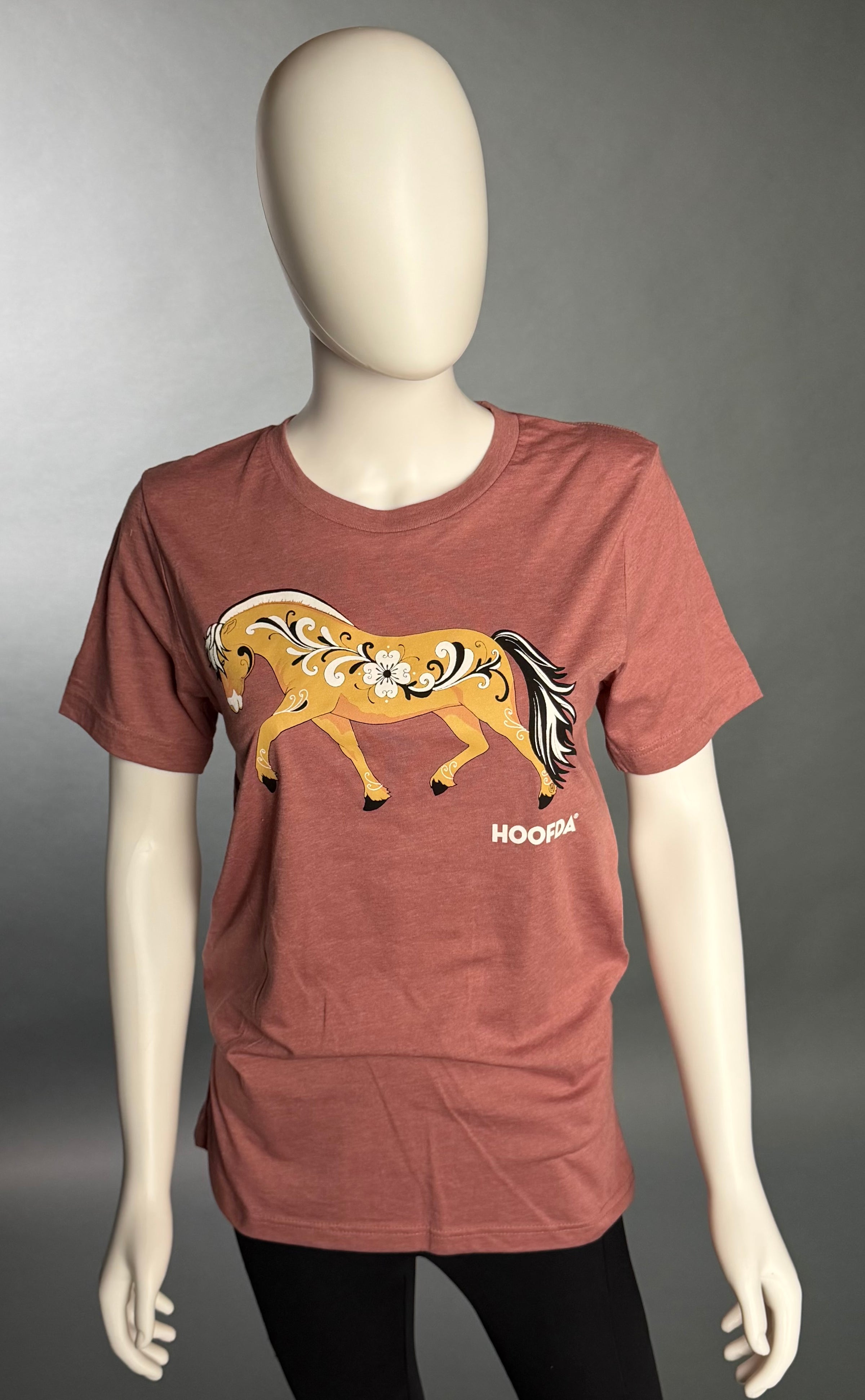 Norwegian Fjord Horse Rosemaling Rose Crew Neck T-Shirt