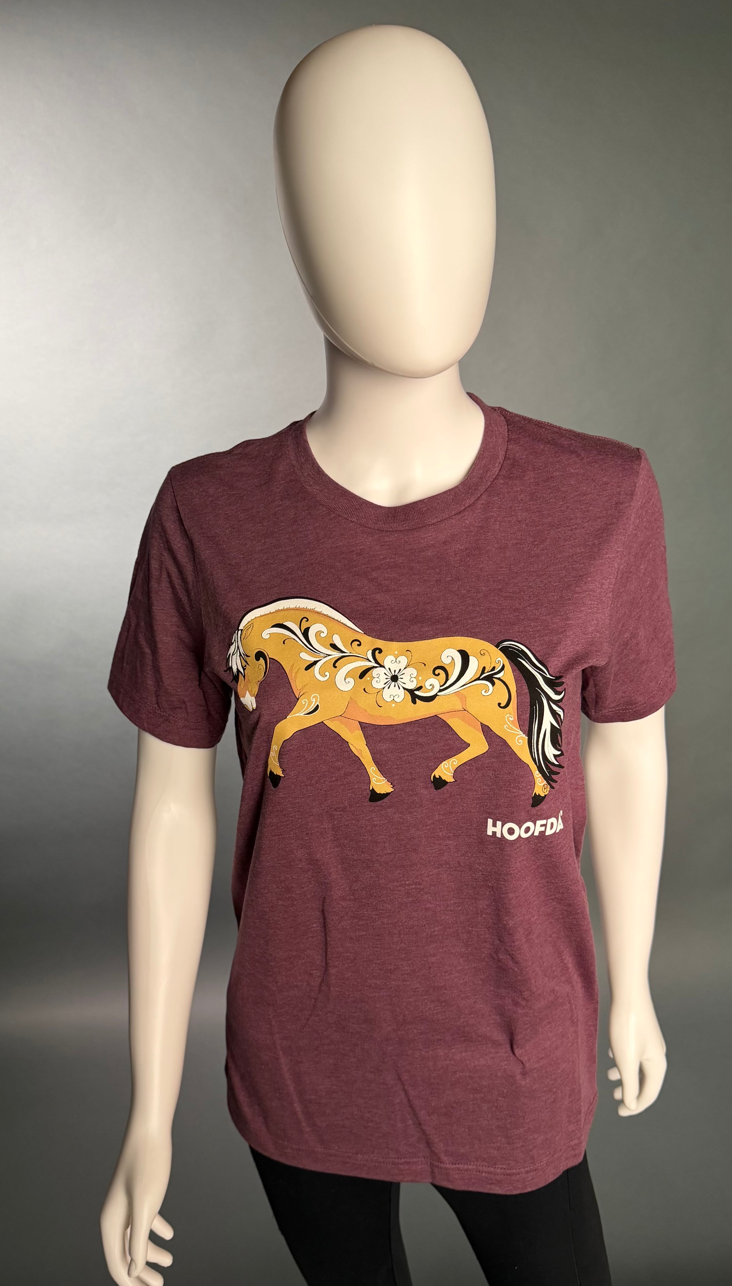 Norwegian Fjord Horse Rosemaling Maroon Short Sleeve T-Shirt