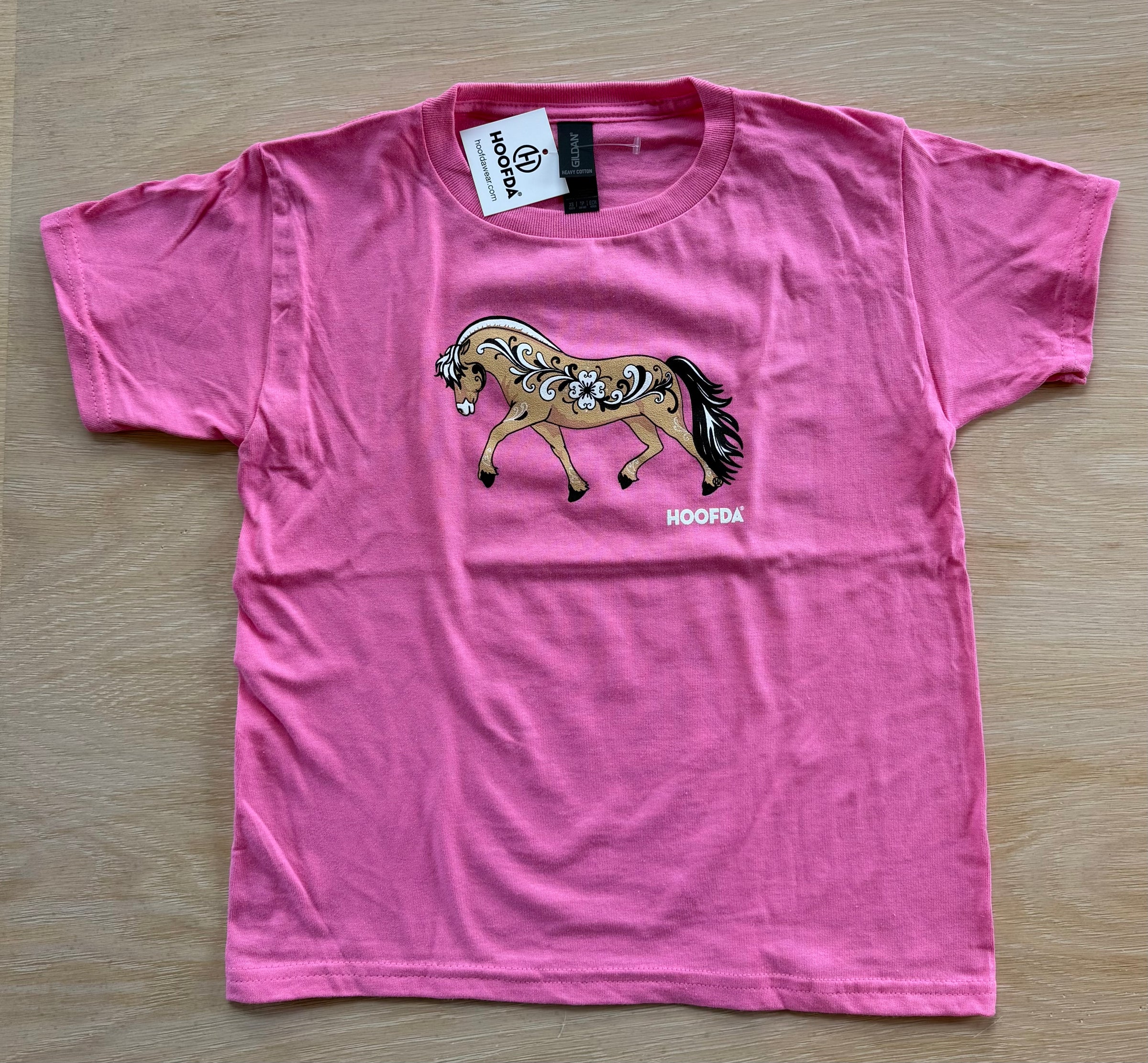 Norwegian Fjord Horse with Rosemaling Hot Pink Youth Tee