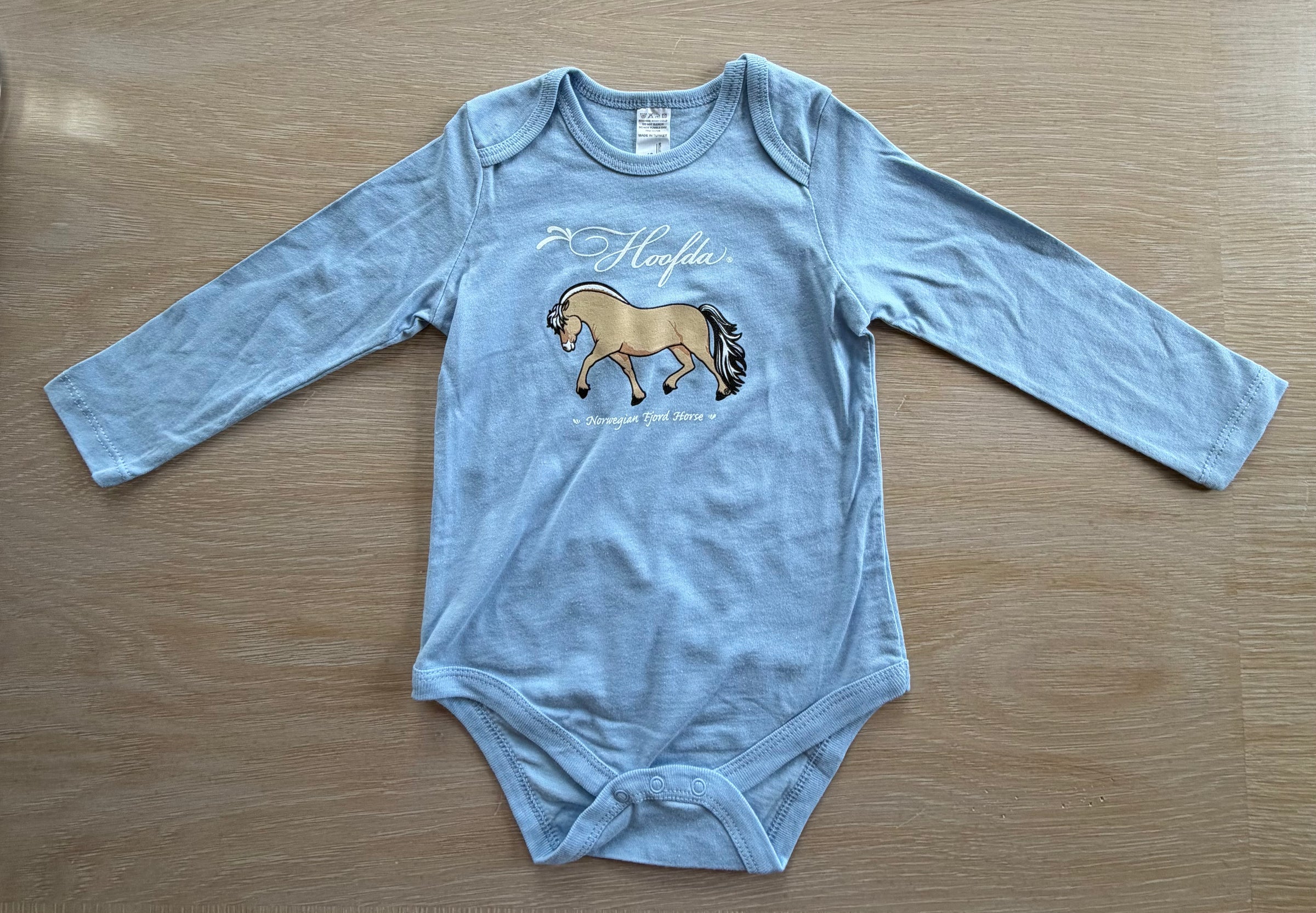 Norwegian Fjord Horse Powder Blue Long Sleeve Onesie