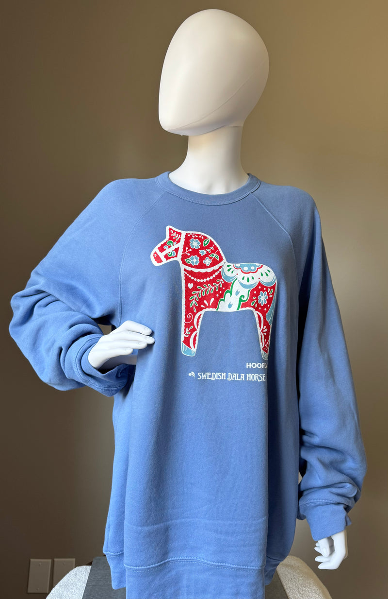 Swedish Artsy Dala Horse Carolina Blue Fleece Raglan