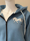 Norwegian "Grey" Fjord Horse Full Zip Dusty Blue Hoodie