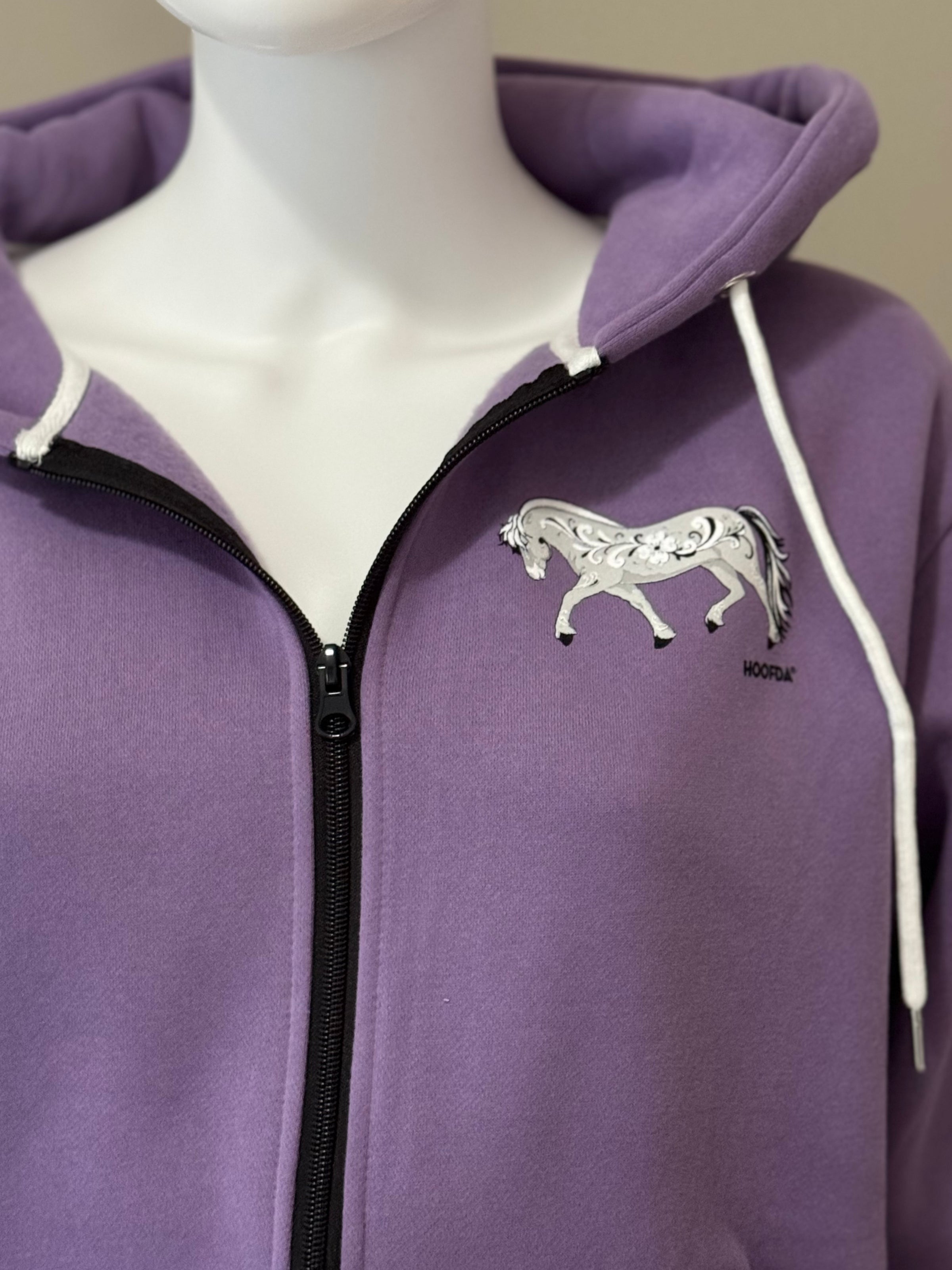 Norwegian "Grey" Fjord Horse Full Zip Lavender Hoodie