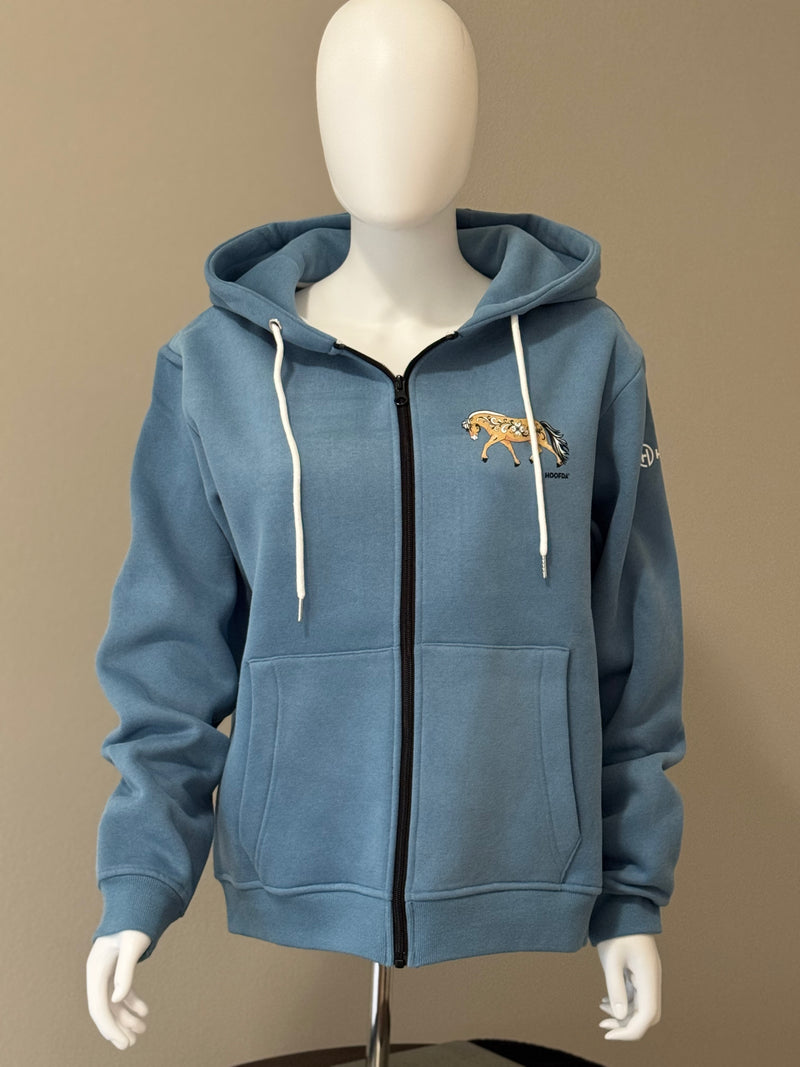 Norwegian Fjord Horse Full Zip Dusty Blue Hoodie Dunn Fjord