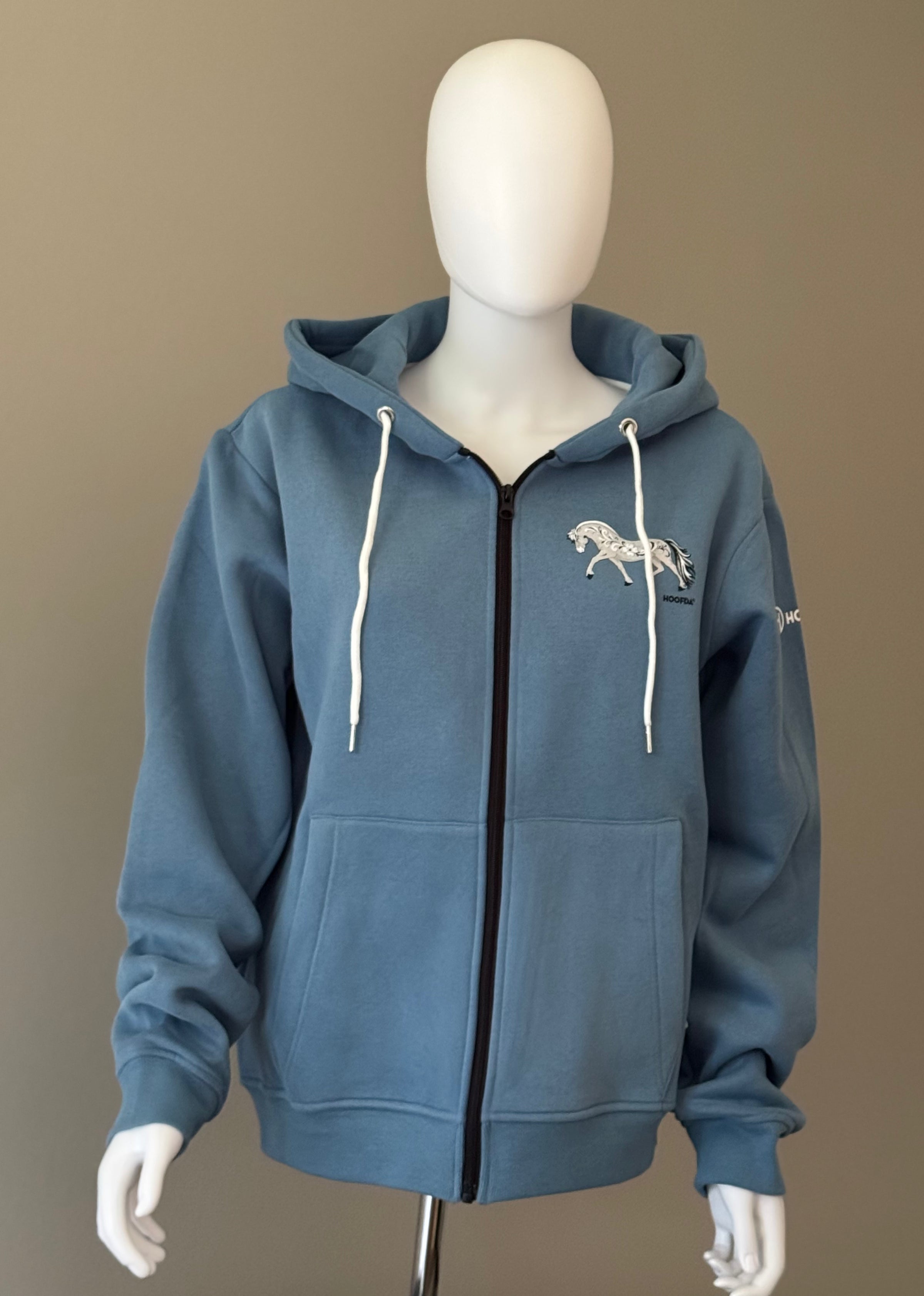 Norwegian "Grey" Fjord Horse Full Zip Dusty Blue Hoodie