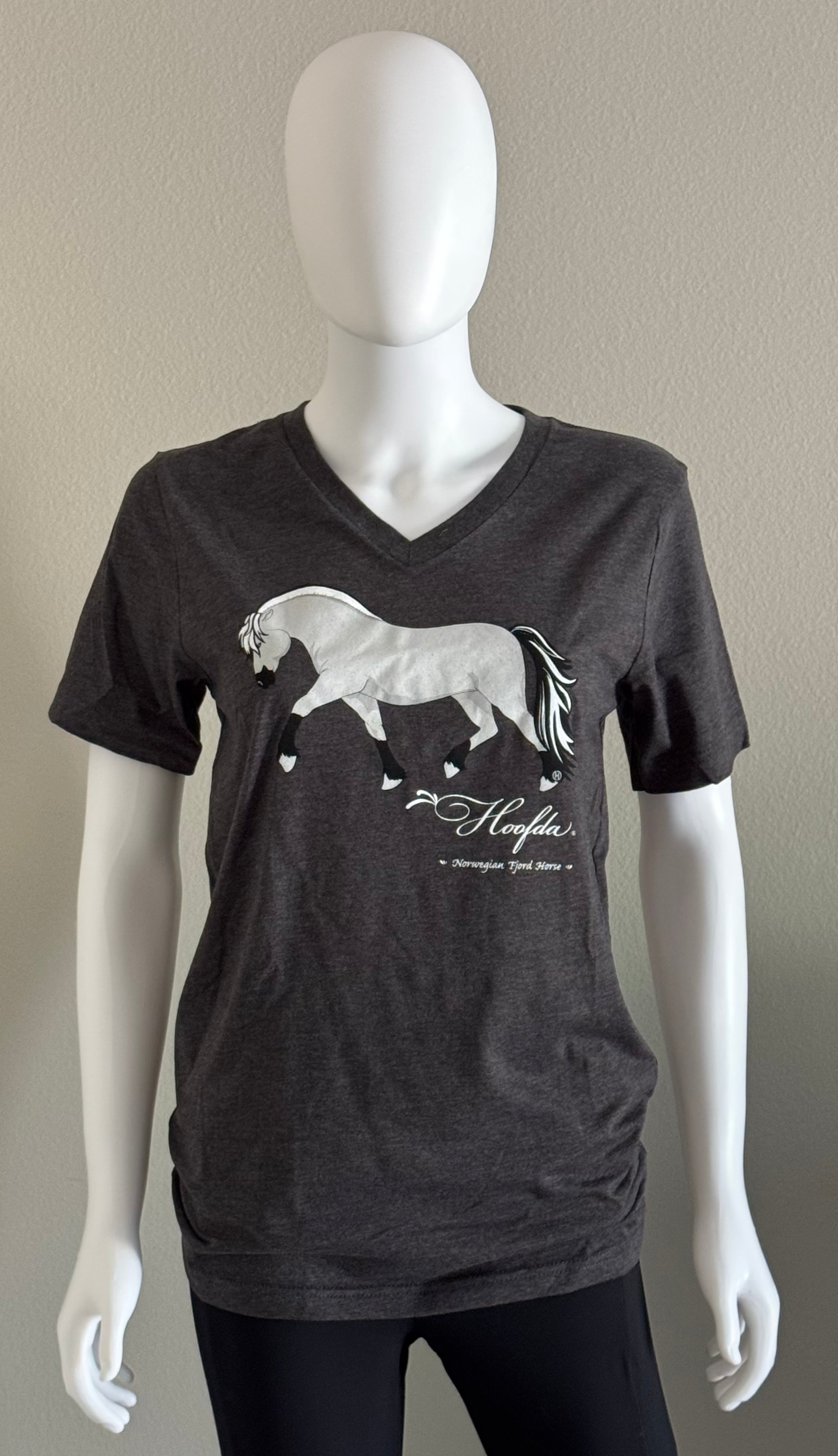 Norwegian "Grey" Fjord Horse V-neck Tee Grey Heather