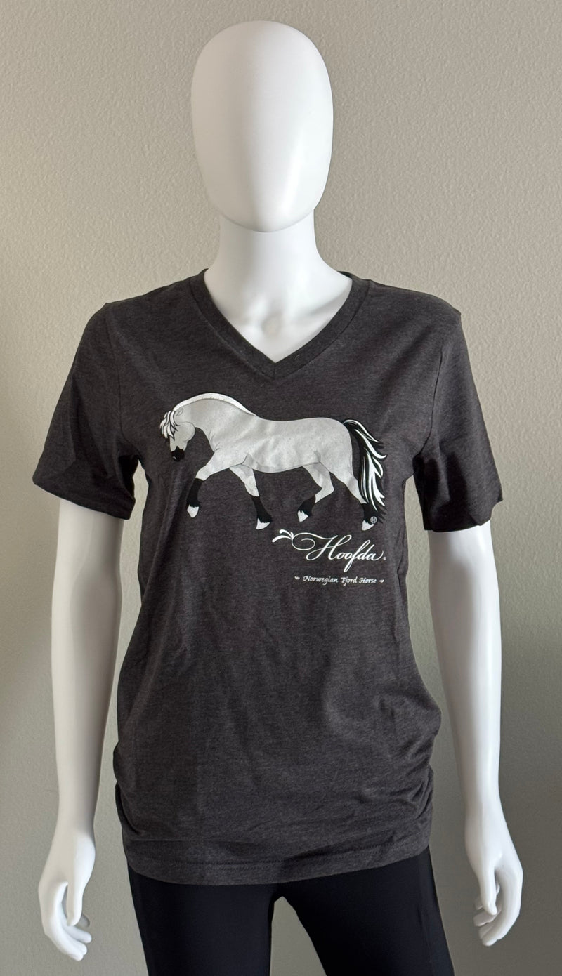 Norwegian "Grey" Fjord Horse V-neck Tee Grey Heather
