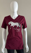 Norwegian "Grey" Fjord Horse V-neck Tee Burgundy