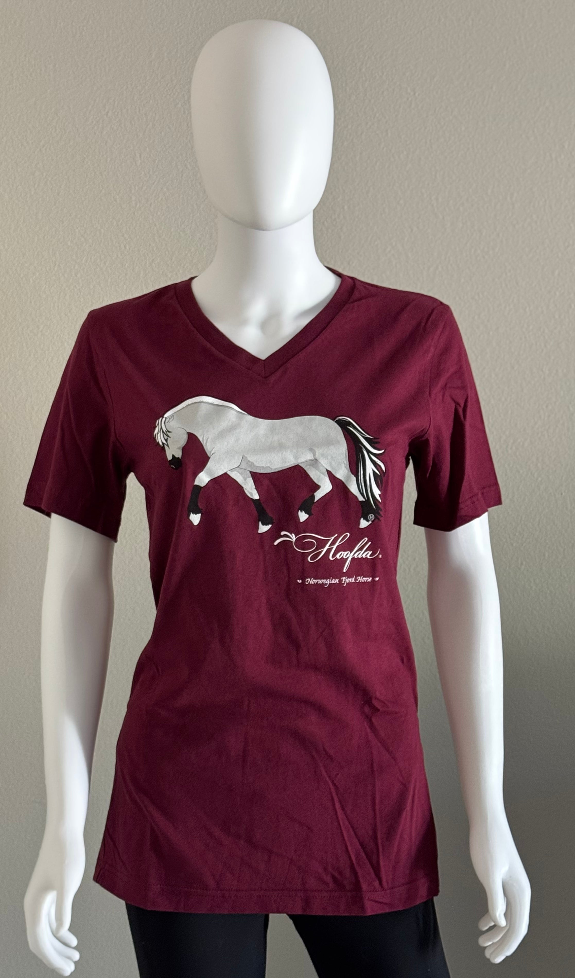 Norwegian "Grey" Fjord Horse V-neck Tee Burgundy