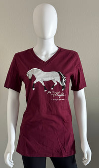 Norwegian "Grey" Fjord Horse V-neck Tee Burgundy