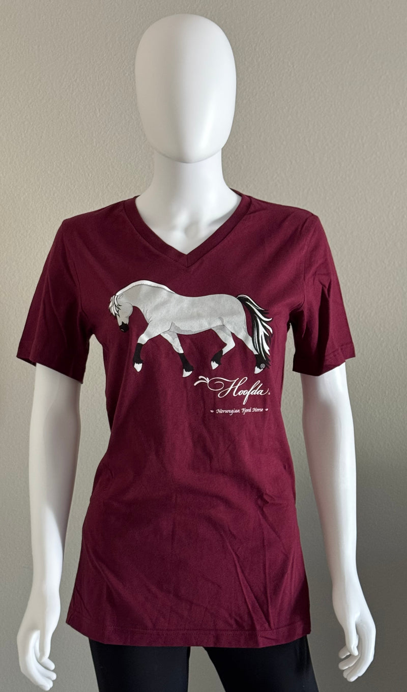Norwegian "Grey" Fjord Horse V-neck Tee Burgundy