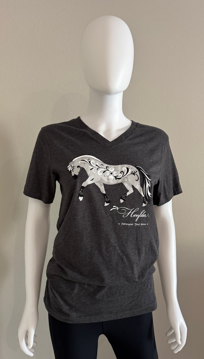 Norwegian "Grey" Fjord Horse V-neck Grey with Rosemaling