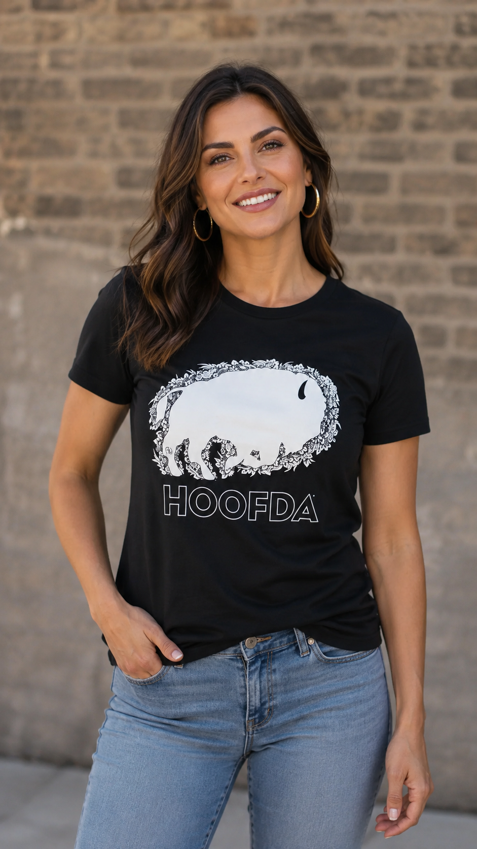 Bison Floral Black & White T-shirt